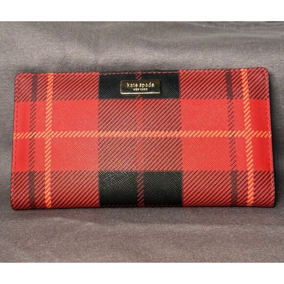 Kate Spade Classic Red Black Plaid Bifold Wallet With Coin Purse and Card Holder - Picture 3 of 12